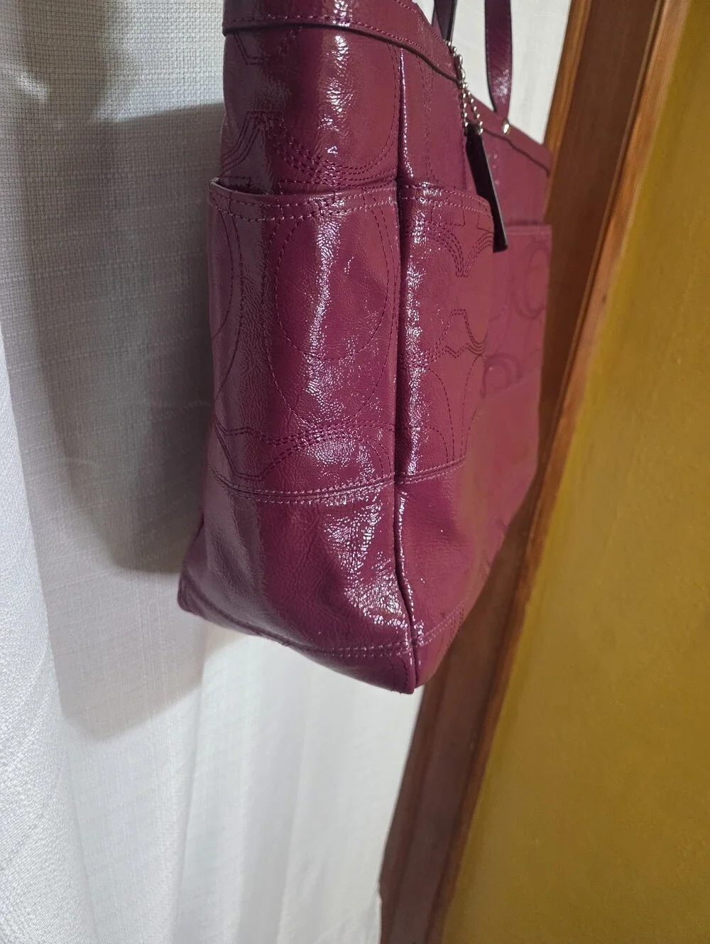 Coach F17940 Signature Fuchsia Baby Diaper Bag Tote Patent Leather